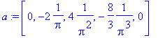 a := vector([0, -2*1/Pi, 4*1/(Pi^2), -8/3*1/(Pi^3),...